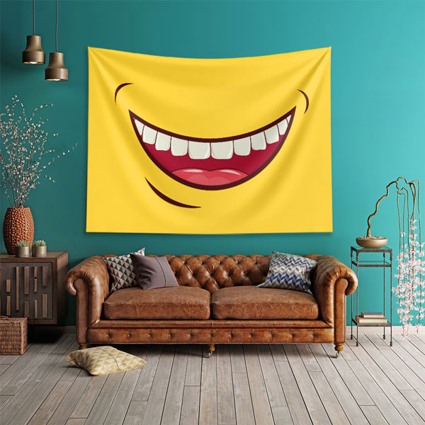 Gülümseyen Ağız Tasarımlı Duvar Örtüsü Dekoratif Kumaş Baskı 6009