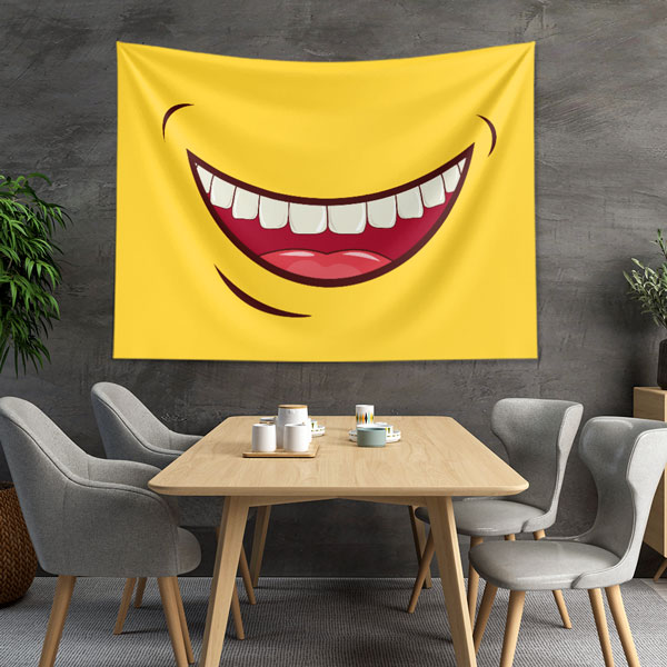 dental-wall-tapestry-6009-04 Gülümseyen Ağız Tasarımlı Duvar Örtüsü Dekoratif Kumaş Baskı 6009