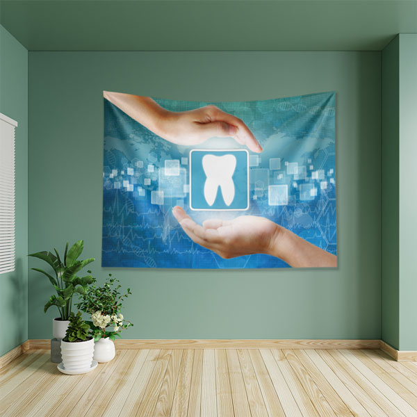 dental-wall-tapestry-6011-02 Dijital Diş Sağlığı Temalı Duvar Örtüsü Dekoratif Kumaş Baskı 6011