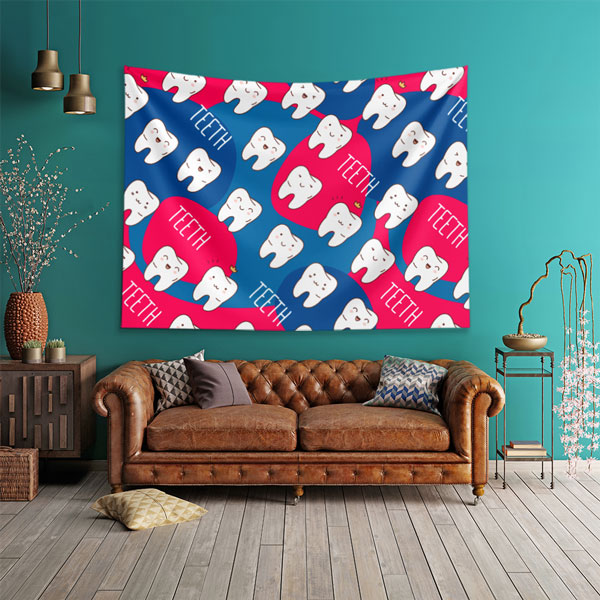 Renkli Diş Desenli Duvar Örtüsü Dekoratif Kumaş Baskı 6014