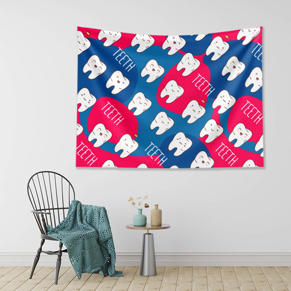 dental-wall-tapestry-6014-01 Renkli Diş Desenli Duvar Örtüsü Dekoratif Kumaş Baskı 6014