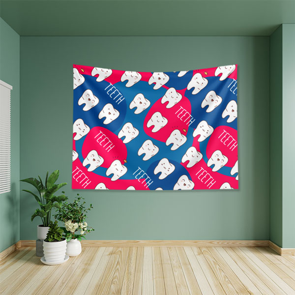 dental-wall-tapestry-6014-02 Renkli Diş Desenli Duvar Örtüsü Dekoratif Kumaş Baskı 6014