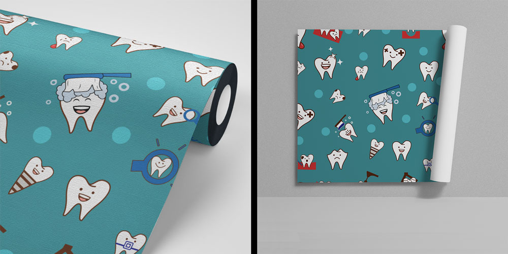 dental-wall-wallpaper-2512-04 Diş Klinikleri İçin Renkli Diş Karakterleri Desenli Duvar Kağıdı 2512