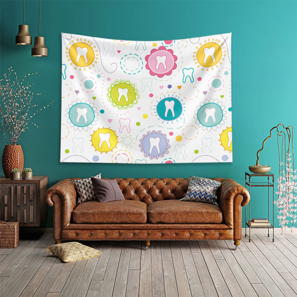 Renkli Diş Figürleri Desenli Duvar Örtüsü Dekoratif Kumaş Baskı 6013