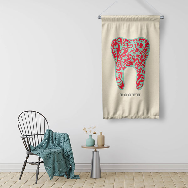 Diş Klinikleri için Dekoratif Desenli Diş Duvar Flaması 6045