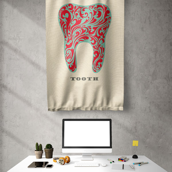 Diş Klinikleri için Dekoratif Desenli Diş Duvar Flaması 6045