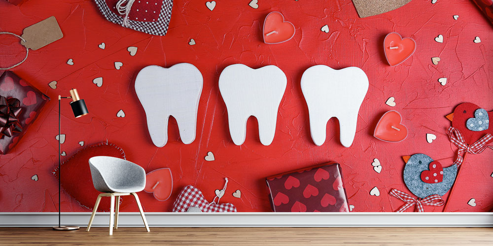 Diş Klinikleri İçin Kırmızı Kalpli Dekoratif Duvar Kağıdı 5996