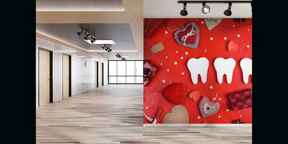 Diş Klinikleri İçin Kırmızı Kalpli Dekoratif Duvar Kağıdı 5996
