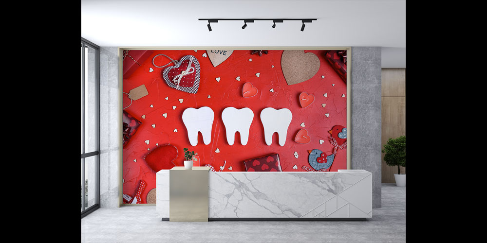 Diş Klinikleri İçin Kırmızı Kalpli Dekoratif Duvar Kağıdı 5996
