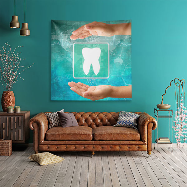 Diş Sağlığı ve Koruma Temalı Duvar Örtüsü Dekoratif Kumaş Baskı 6026