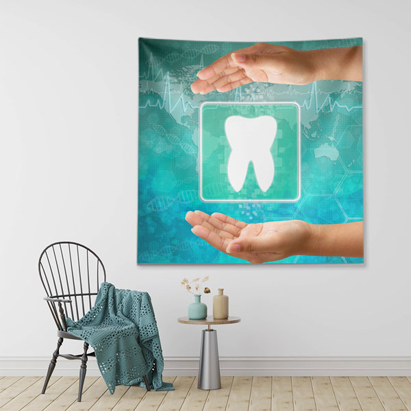 Diş Sağlığı ve Koruma Temalı Duvar Örtüsü Dekoratif Kumaş Baskı 6026