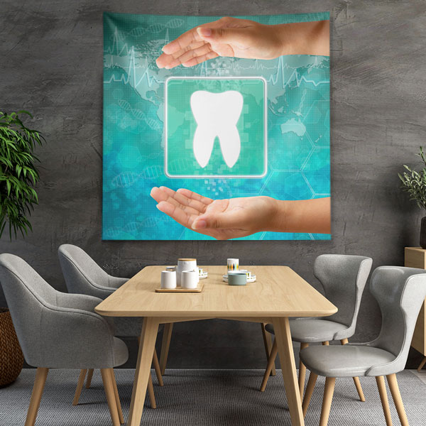 Diş Sağlığı ve Koruma Temalı Duvar Örtüsü Dekoratif Kumaş Baskı 6026