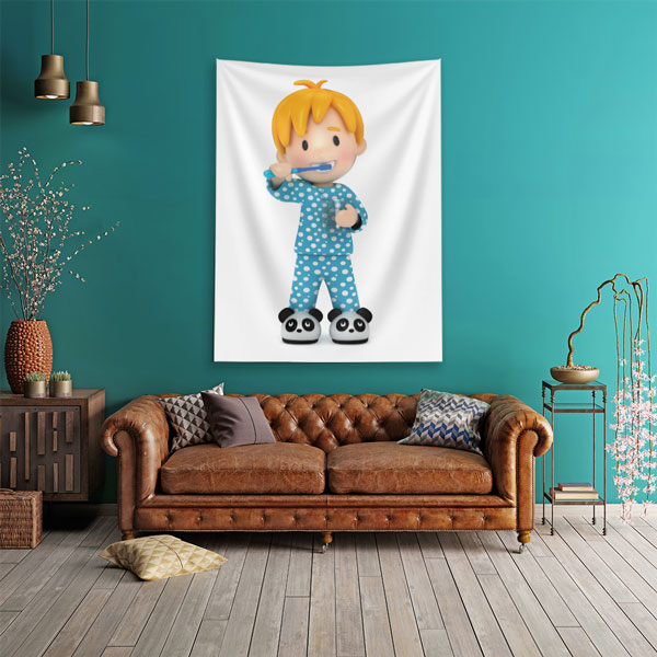 dentist-clinic-wall-decor-6029-00 Çocuk Diş Fırçalama Temalı Duvar Örtüsü Dekoratif Kumaş Baskı 6029