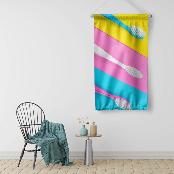 Diş Klinikleri İçin Fırça Desenli Duvar Flaması 6031