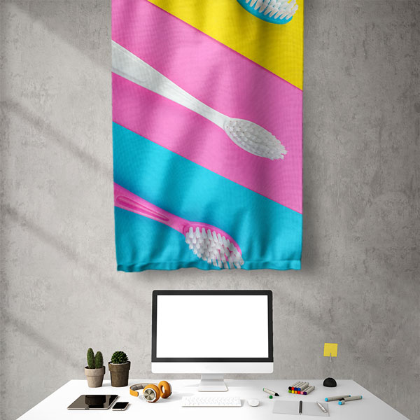 Diş Klinikleri İçin Fırça Desenli Duvar Flaması 6031