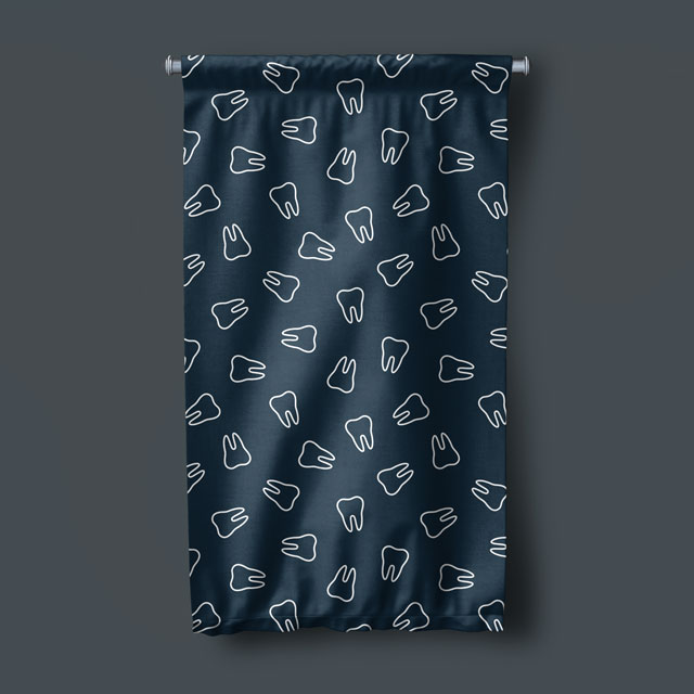 Diş Klinikleri İçin Lacivert Arka Planlı Diş Desenli Duvar Flaması 6039