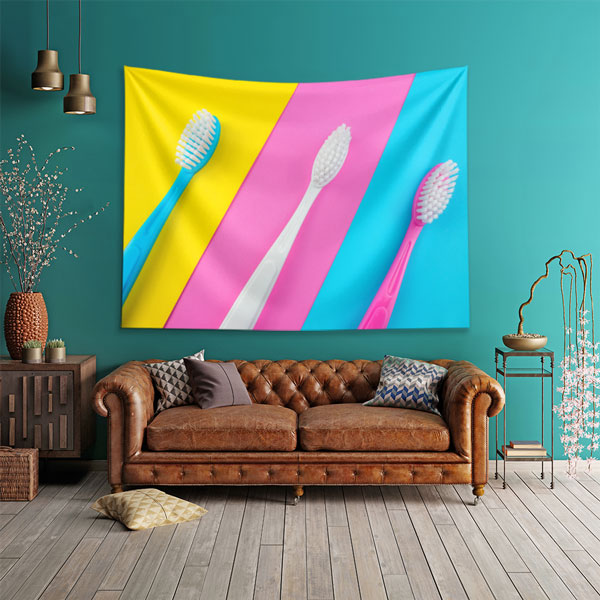 Renkli Diş Fırçaları Duvar Örtüsü Dekoratif Kumaş Baskı 6008
