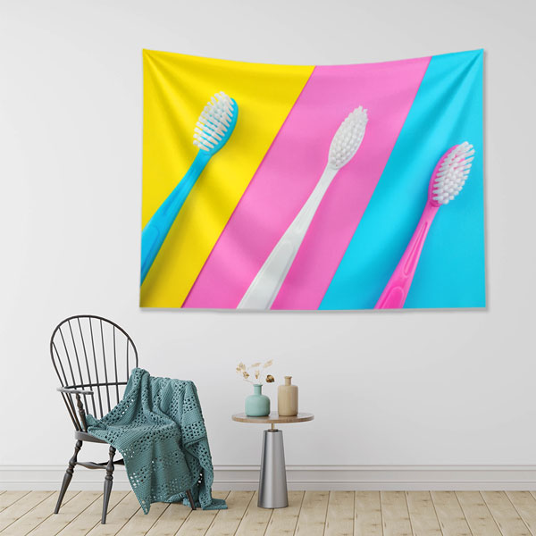 Renkli Diş Fırçaları Duvar Örtüsü Dekoratif Kumaş Baskı 6008