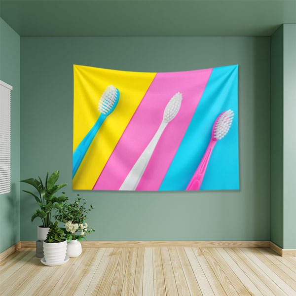 Renkli Diş Fırçaları Duvar Örtüsü Dekoratif Kumaş Baskı 6008