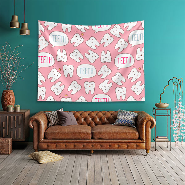 Pembe Zemin Üzerinde Diş Desenli Duvar Örtüsü Dekoratif Kumaş Baskı 6016