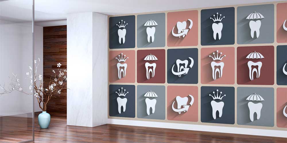 Diş Klinikleri Duvar Kağıdı Renkli Diş Desenli Kaplama 2514