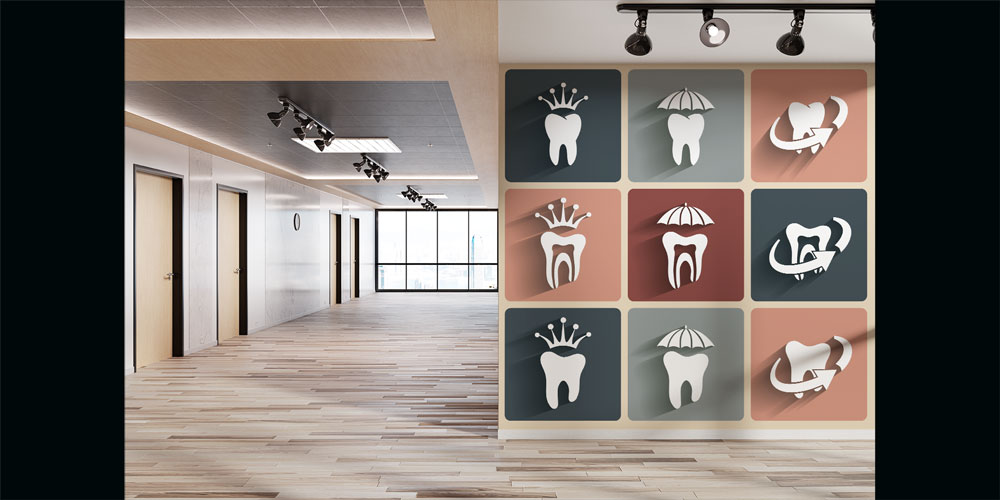 Diş Klinikleri Duvar Kağıdı Renkli Diş Desenli Kaplama 2514