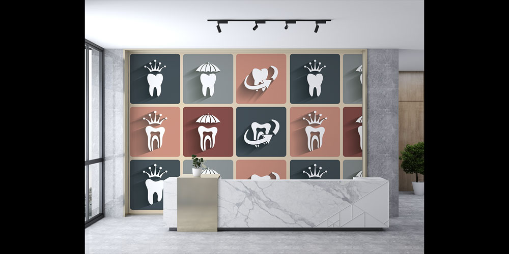 Diş Klinikleri Duvar Kağıdı Renkli Diş Desenli Kaplama 2514