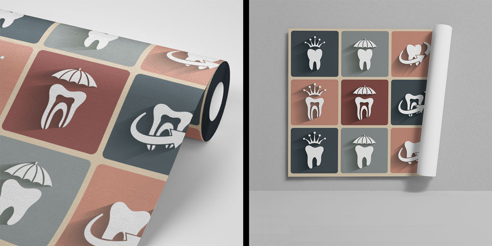 Diş Klinikleri Duvar Kağıdı Renkli Diş Desenli Kaplama 2514