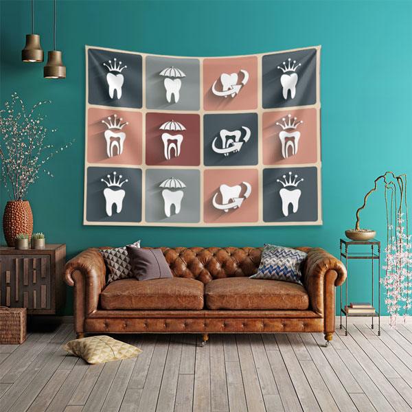 Diş Simgeleri Desenli Duvar Örtüsü Dekoratif Kumaş Baskı 6018
