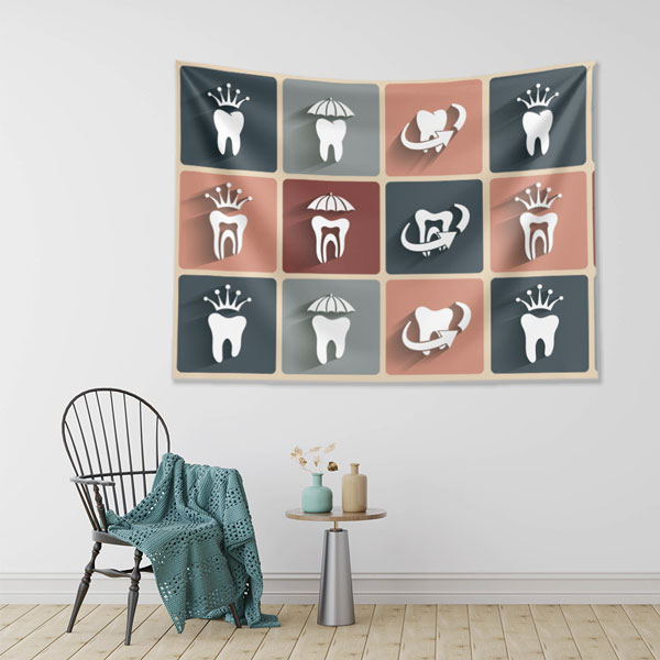 Diş Simgeleri Desenli Duvar Örtüsü Dekoratif Kumaş Baskı 6018