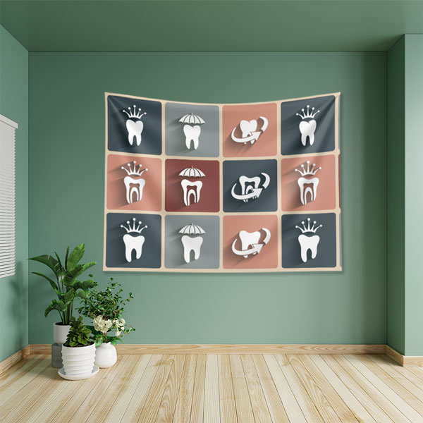 Diş Simgeleri Desenli Duvar Örtüsü Dekoratif Kumaş Baskı 6018