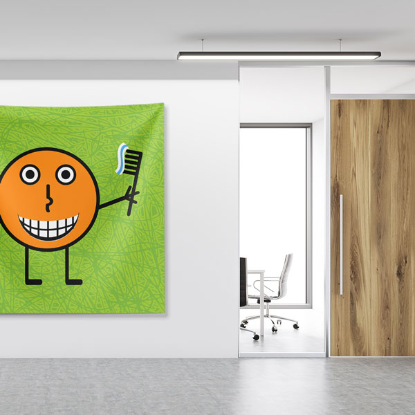 Çizgi Karakter ve Diş Fırçası Temalı Duvar Örtüsü Dekoratif Kumaş Baskı 6025