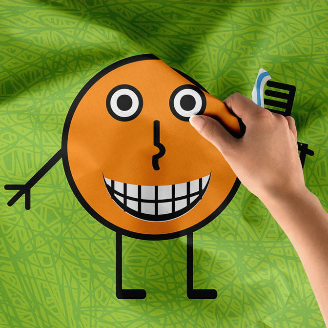 Çizgi Karakter ve Diş Fırçası Temalı Duvar Örtüsü Dekoratif Kumaş Baskı 6025