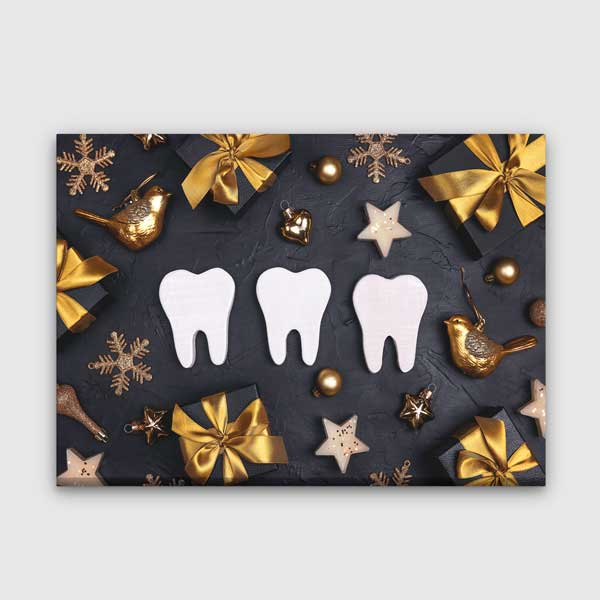dentist-wall-decor-5981-00 Altın Süslemeli Diş Figürleri Temalı Kanvas Duvar Tablosu – 5981