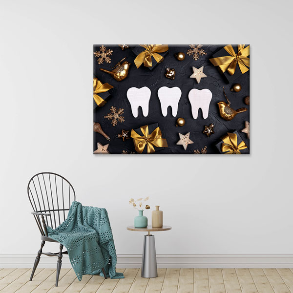 Altın Süslemeli Diş Figürleri Temalı Kanvas Duvar Tablosu – 5981