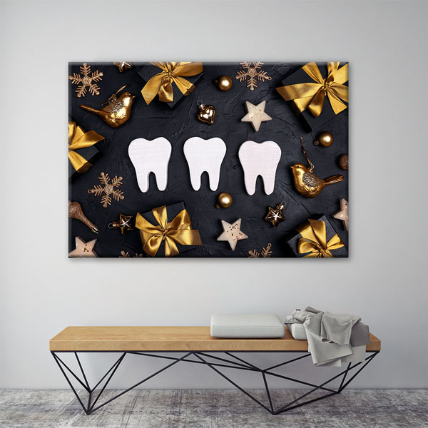 Altın Süslemeli Diş Figürleri Temalı Kanvas Duvar Tablosu – 5981