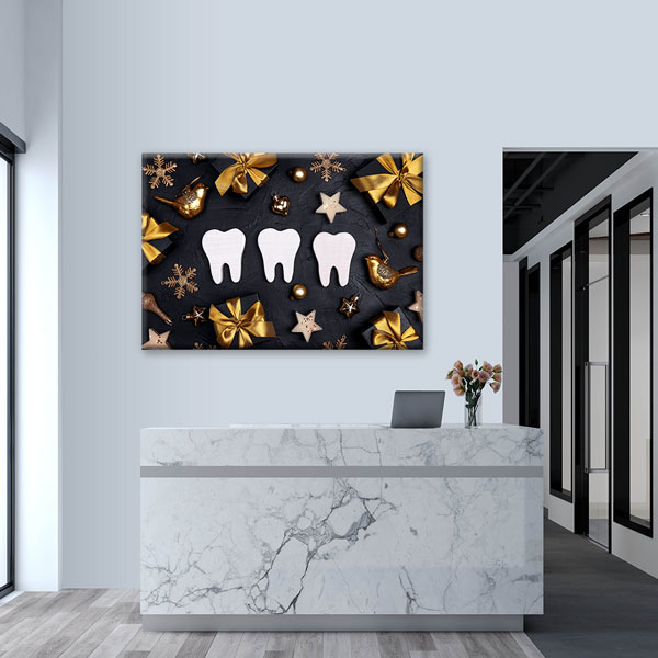 Altın Süslemeli Diş Figürleri Temalı Kanvas Duvar Tablosu – 5981