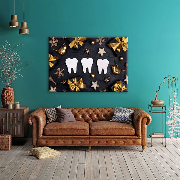 Altın Süslemeli Diş Figürleri Temalı Kanvas Duvar Tablosu – 5981