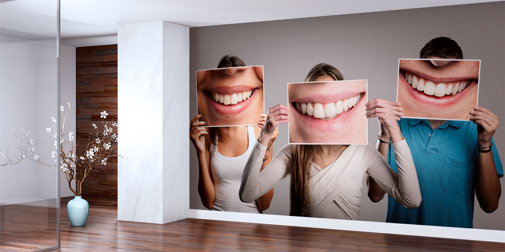 Gülümseyen Yüzler Duvar Kağıdı - Diş Kliniği Dekoru 6003