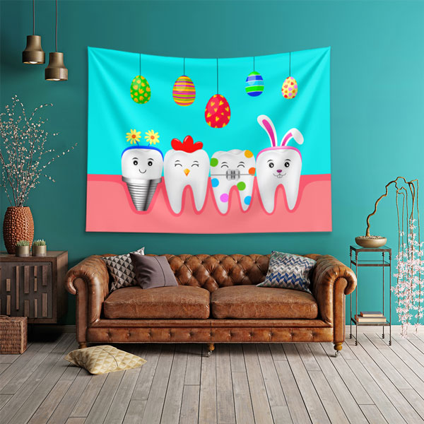 Sevimli Karakter Dişler Duvar Örtüsü Dekoratif Kumaş Baskı 6010