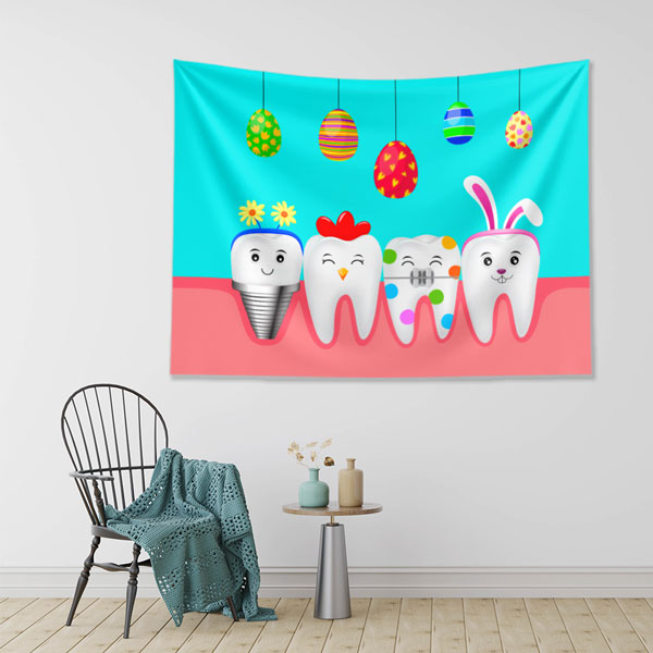 Sevimli Karakter Dişler Duvar Örtüsü Dekoratif Kumaş Baskı 6010