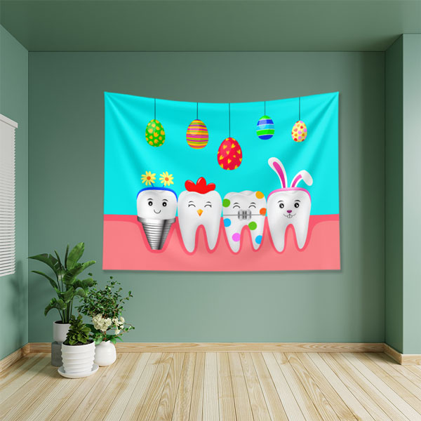 Sevimli Karakter Dişler Duvar Örtüsü Dekoratif Kumaş Baskı 6010