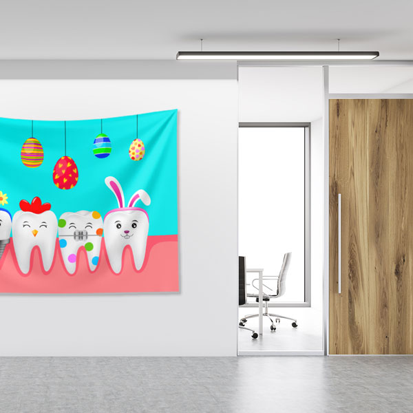 Sevimli Karakter Dişler Duvar Örtüsü Dekoratif Kumaş Baskı 6010