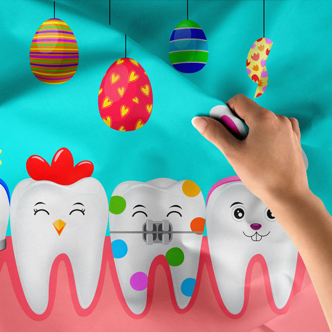 Sevimli Karakter Dişler Duvar Örtüsü Dekoratif Kumaş Baskı 6010