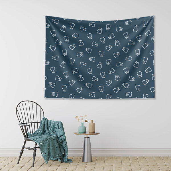 Lacivert Zemin Üzerinde Diş Desenli Duvar Örtüsü Dekoratif Kumaş Baskı 6021