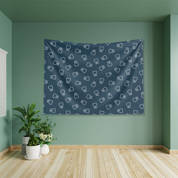 Lacivert Zemin Üzerinde Diş Desenli Duvar Örtüsü Dekoratif Kumaş Baskı 6021
