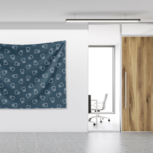 Lacivert Zemin Üzerinde Diş Desenli Duvar Örtüsü Dekoratif Kumaş Baskı 6021