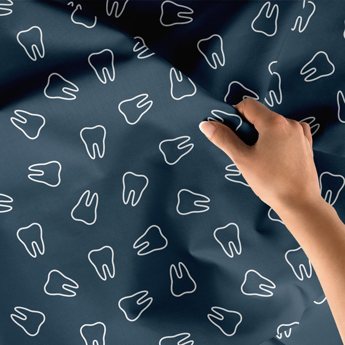 Lacivert Zemin Üzerinde Diş Desenli Duvar Örtüsü Dekoratif Kumaş Baskı 6021