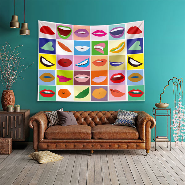 Renkli Dudak İllüstrasyonları Duvar Örtüsü Dekoratif Kumaş Baskı 6019
