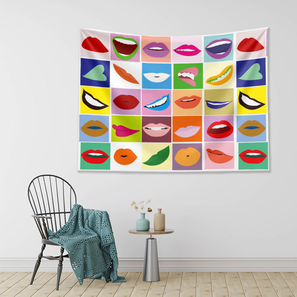 Renkli Dudak İllüstrasyonları Duvar Örtüsü Dekoratif Kumaş Baskı 6019